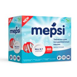 MEPSI Таблетки для посудомоечных машин бесфосфатные, 60шт. 0+ 1/8