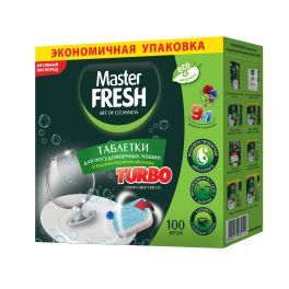 Master FRESH таблетки для п/м машины TURBO/9в1/в растворимой оболочке, 100 шт.экон.упак, ТРЕХСЛОЙНЫЕ С0007922  1/10