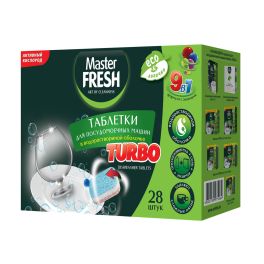 Master FRESH таблетки для п/м машины TURBO/9в1/в растворимой оболочке, 28 шт. ТРЕХСЛОЙНЫЕ С0006918 1/6