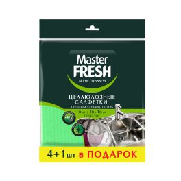 Master FRESH ЭКО салфетки целлюлозные + АНТИМИКРОБНАЯ добавка, 4+1шт В ПОДАРОК С0007053 1/24