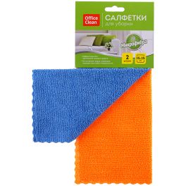 OfficeClean Салфетки для уборки «Универсальные», набор 2шт. (синяя+оранжевая), микрофибра, 25*25см,