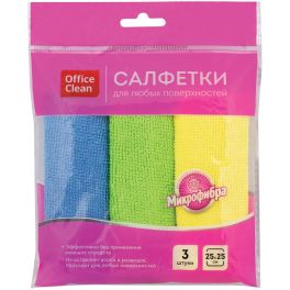 OfficeClean Салфетки для уборки набор 3шт., микрофибра, 25*25см, ассорти 275757