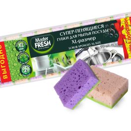 Master FRESH Губки для мытья посуды XL (bubble-поролон), 10шт. микс яркие цвета С0006795 1/30
