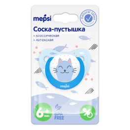 MEPSI Соска-пустышка латексная классическая, 6+ мес., «Котик» (0377)