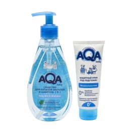 AQA baby Средство для купания и шампунь 250 мл. + Крем защитный под подгузник 75 мл 02110105 1\6