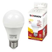 Лампа светодиодная SONNEN, 12 (100) Вт, цоколь Е27, груша, теплый белый свет, 30000 ч, LED A60-12W-2