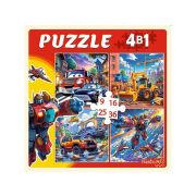 ПАЗЛЫ 4 в 1. МАШИНЫ И РОБОТЫ (9,16, 25, 36 эл.) (арт.П-7587)