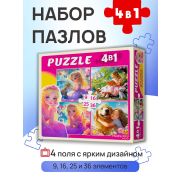 ПАЗЛЫ 4 в 1. ПРИНЦЕССЫ С ЛЮБИМЫМИ ЖИВОТНЫМИ (9,16, 25, 36 эл.) (арт.П-7589)